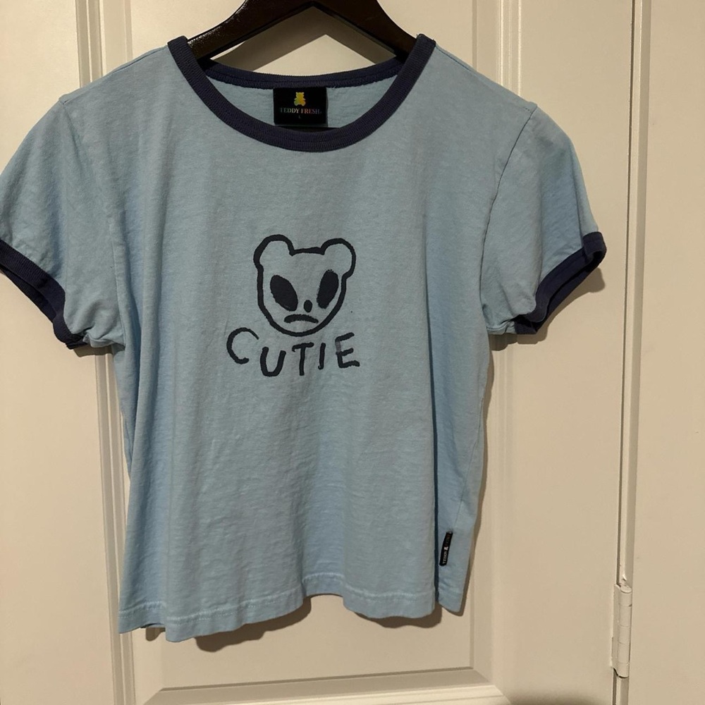 Cute blue and navy Teddy Fresh crop top